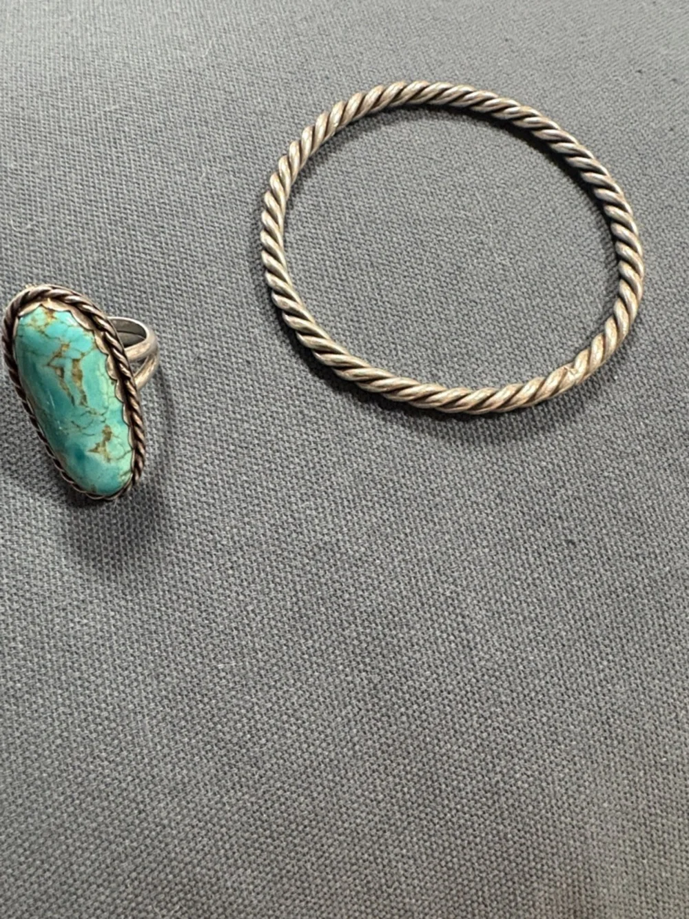 1970’s Native American Turquoise signed sterling silver ring and bracelet - Picture 4 of 5